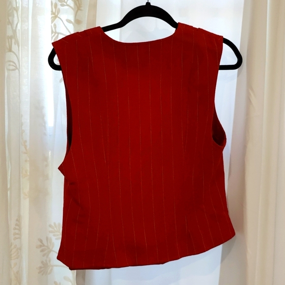 Vintage style red vest with white pinstripe design . - Picture 3 of 6